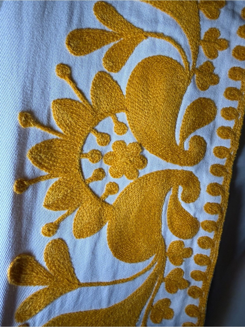 Veveret Boho Embroidered Vest L Cream Yellow Floral Open Front Festival Cottage - Picture 6 of 12